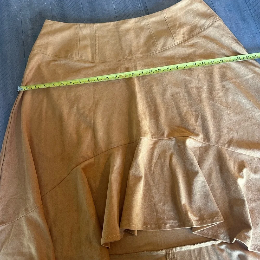 Maeve Anthropologie Cosima Flounced Hi-Low Suede Midi Skirt Mustard size 16W​​ - Picture 11 of 15
